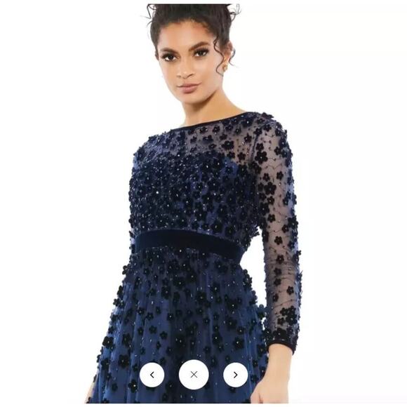 Mac Duggal Embellished Illusion High Neck Long Sleeve Fit & Flare Dress 12 NWT - Picture 5 of 13